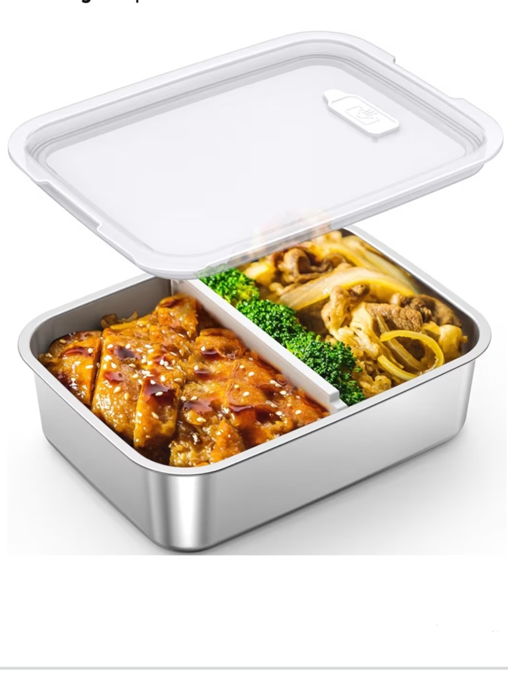 {EAST OAK} Stainless Steel Divided Lunch Box with White Lid - Silver